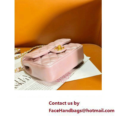 chanel Shiny Lambskin, Imitation Pearls  &  Gold-Tone Metal Mini Flap Bag PINK AS4385 2024